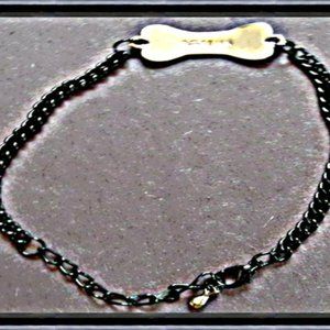 Black Chain Bracelet With Silver Tone Dog Bone Design With The Name Agatha